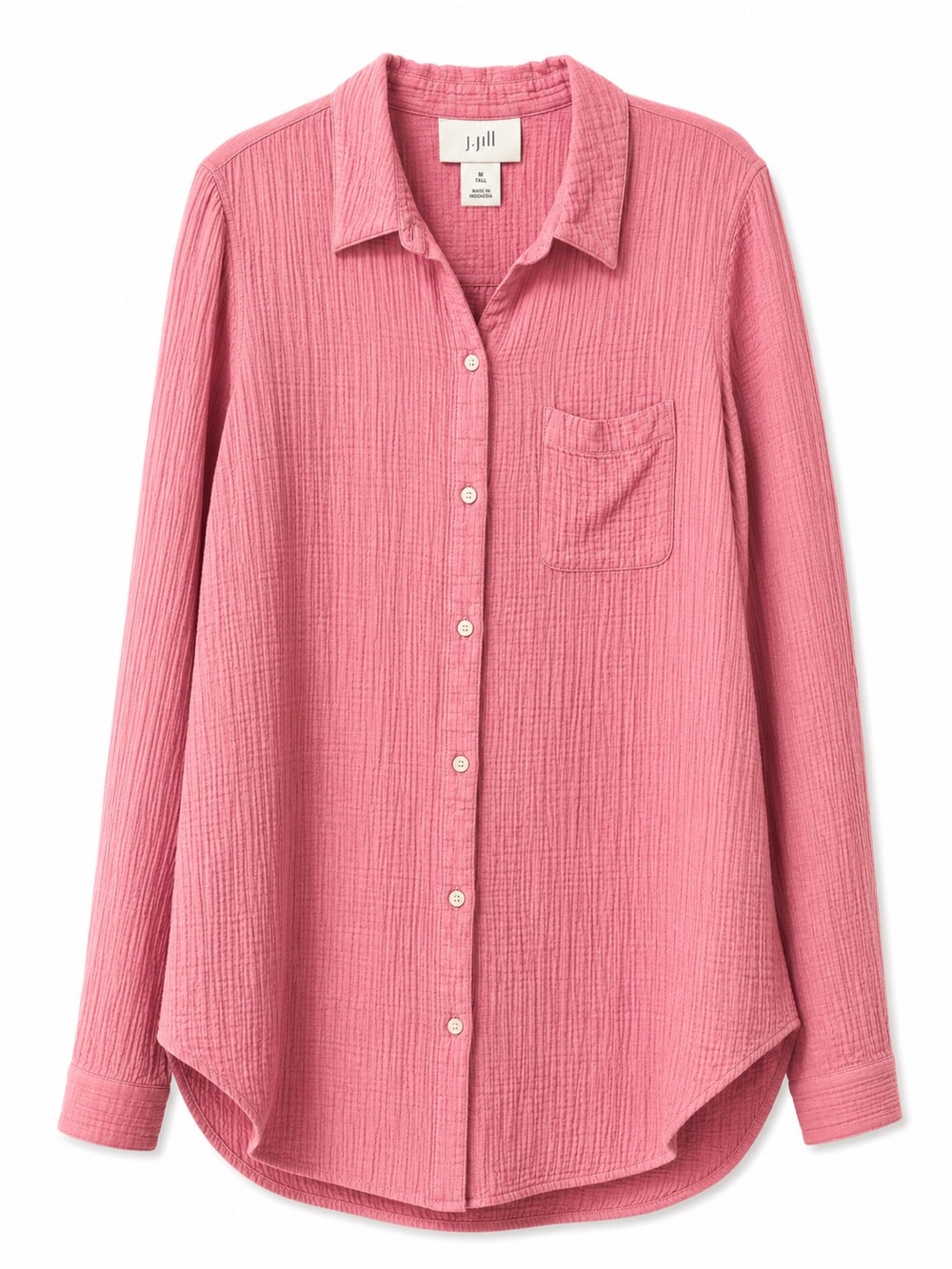J. Jill Pink Button-Front 100% Cotton Gauze Shirt Sz M Tall